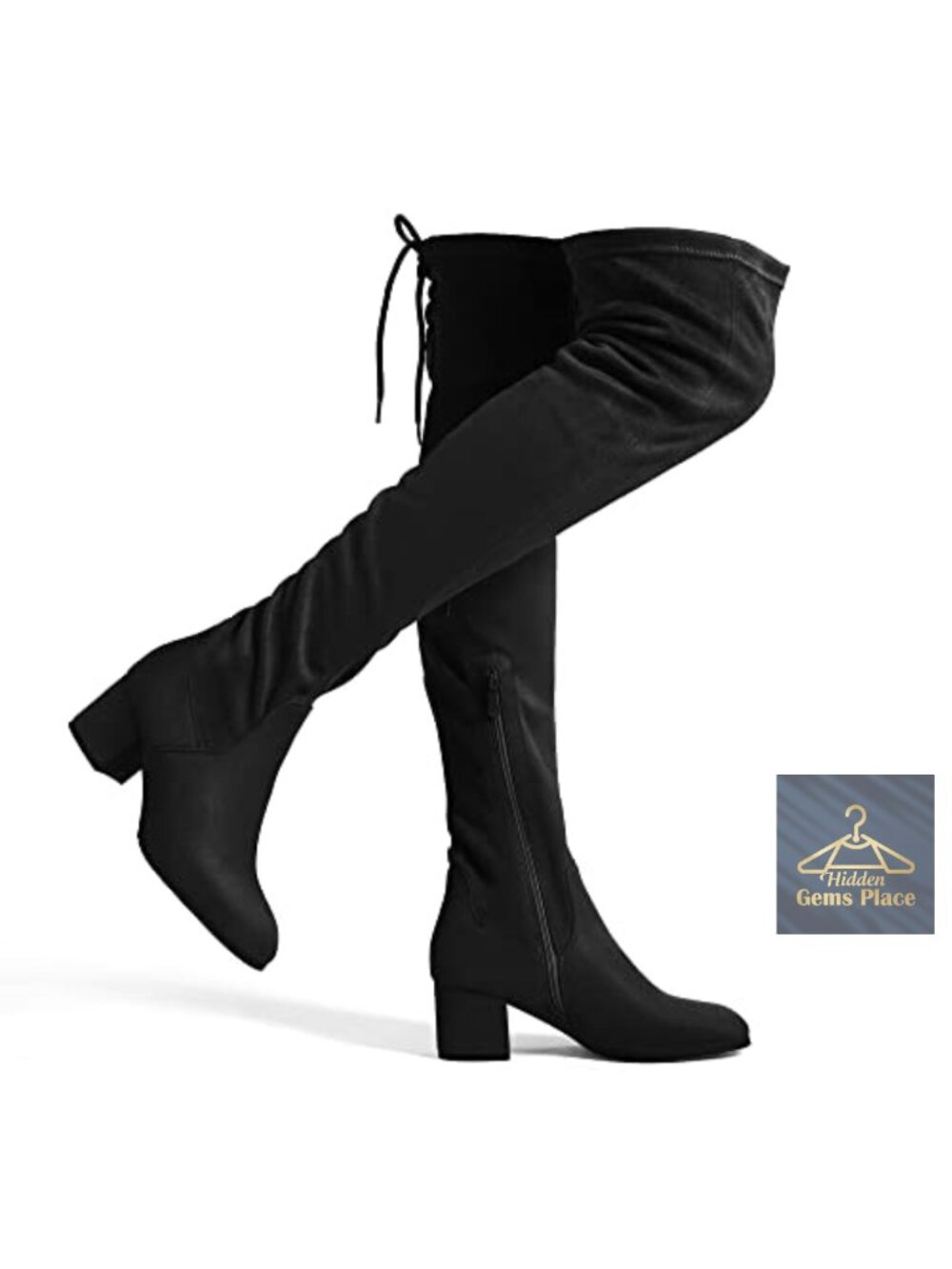 Suede Over the Knee Thigh High Boots, Round Toe Block Heel, Zip Closure